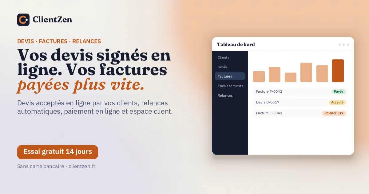 Visuel ClientZen : vos devis signés en ligne, vos factures payées plus vite